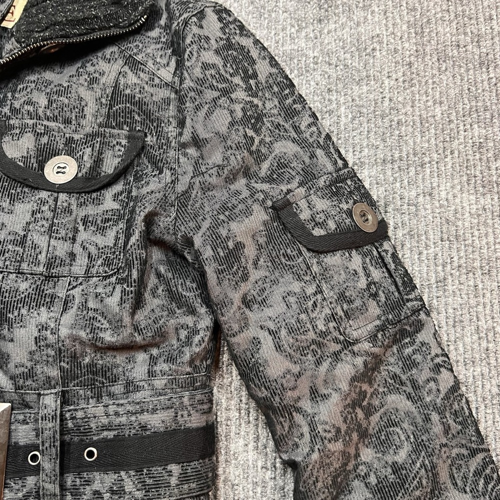 BKE Jacket Black Gray Buckle Paisley Corduroy Whimsygoth Utility Belted Lined - Picture 6 of 12
